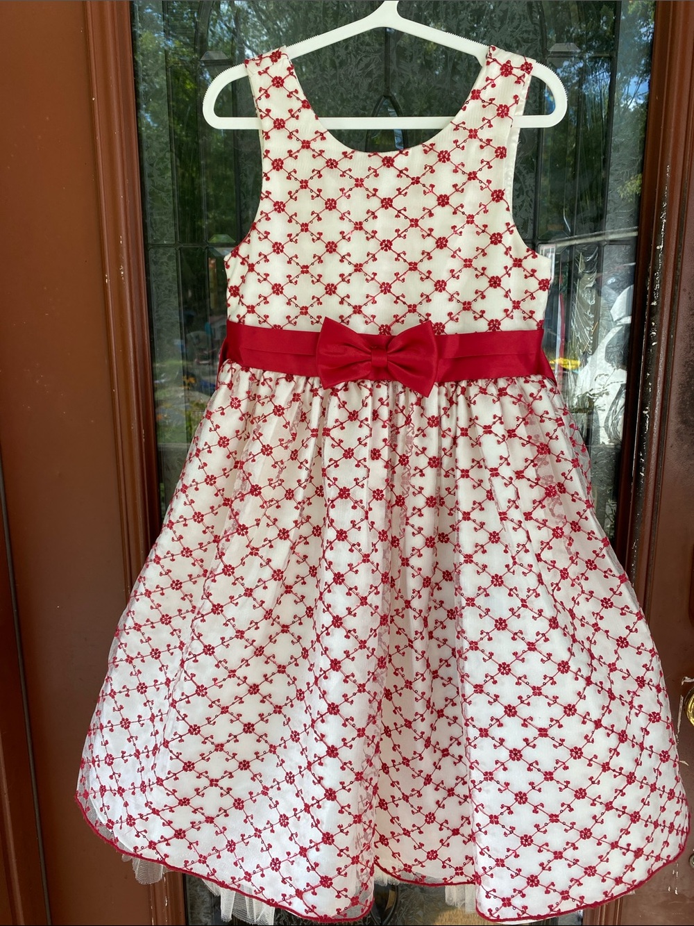 American Princess Red and White Embroidered Bow Party Dress